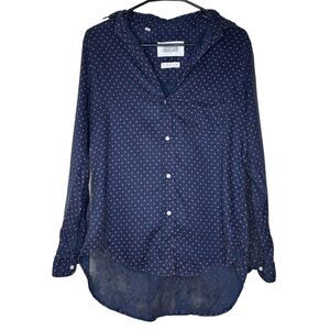 Grayson Womens Sz 2 Small The Hero Long Sleeve Shirt Blue Red Polka Dot Preppy